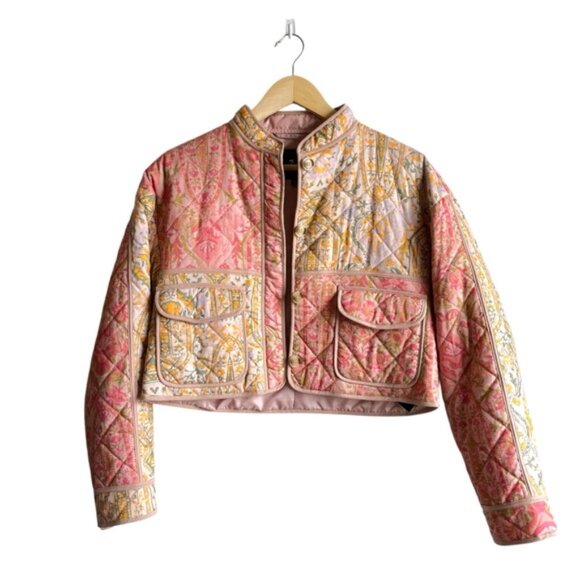 7 For All Mankind Quilted Patchwork Cropped Jacket Size Small - Picture 2 of 12